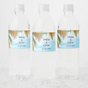 Beach, Palm Trees, Ocean Wedding Water Bottle Label