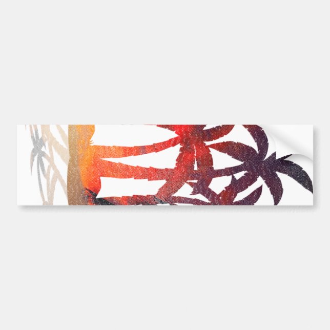 Beach Palm Trees Sunset Bumper Sticker (Front)