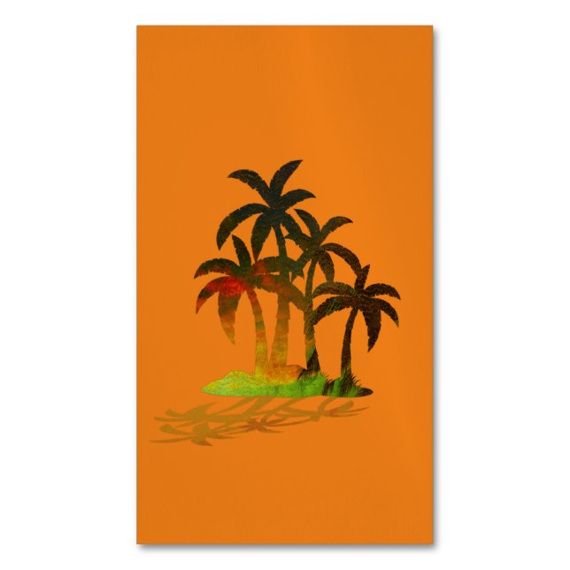 Beach Palm Trees Sunset Business Card Magnet (Front Vertical)