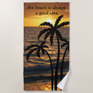 Beach Palm Trees Sunset Silhouette Beach Towel
