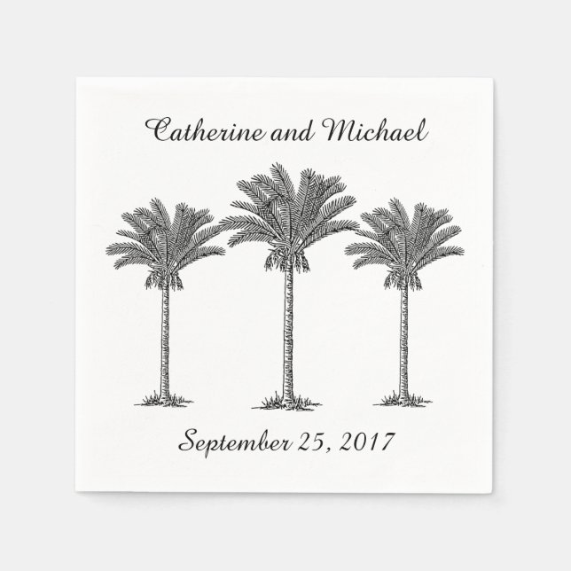 Beach Palm Trees Tropical Black White Wedding Napkin (Front)