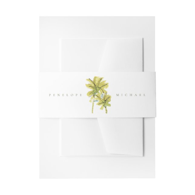Beach Palm Trees Tropical Watercolor Wedding Invitation Belly Band (Front Example)