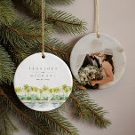 Beach Palm Trees Tropical Watercolor Wedding Photo Ceramic Ornament<br><div class="desc">Watercolor painted beach palm trees make this chic and tropical ornament the perfect wedding momento to open year after year. Painting inspired by Santa Barbara's coastline. Full matching wedding suite available.</div>