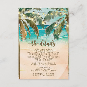 beach palm trees wedding information card