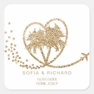 Beach Palm Wedding Destination Passport World Map Square Sticker