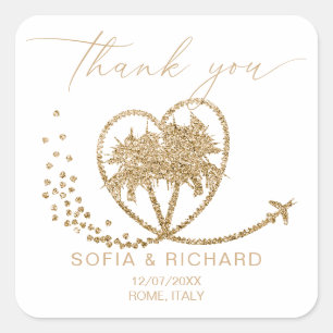Beach Palm Wedding Destination Thank You Square Sticker