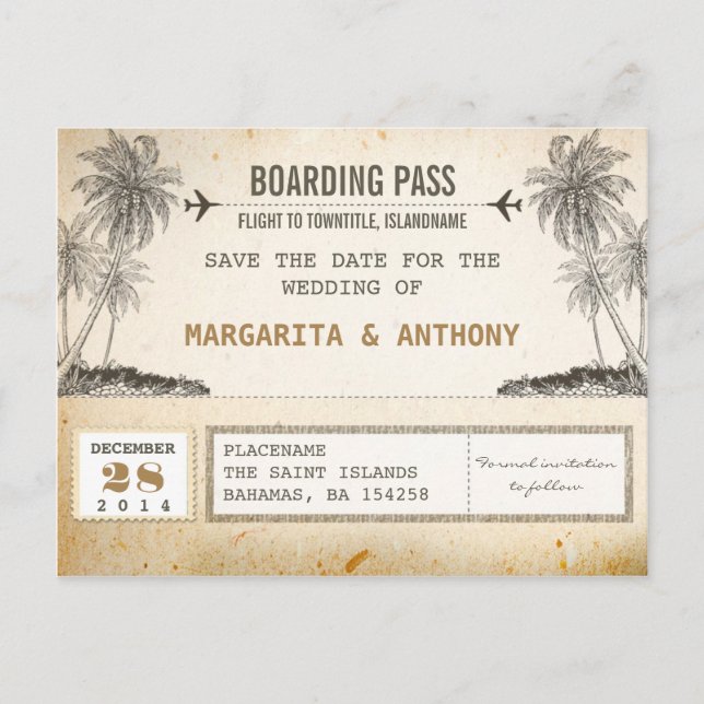 beach palms carte d'embarquement vintage enregistr (Devant)