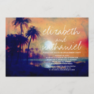Beach Palms Lights Engagement Party Invitations