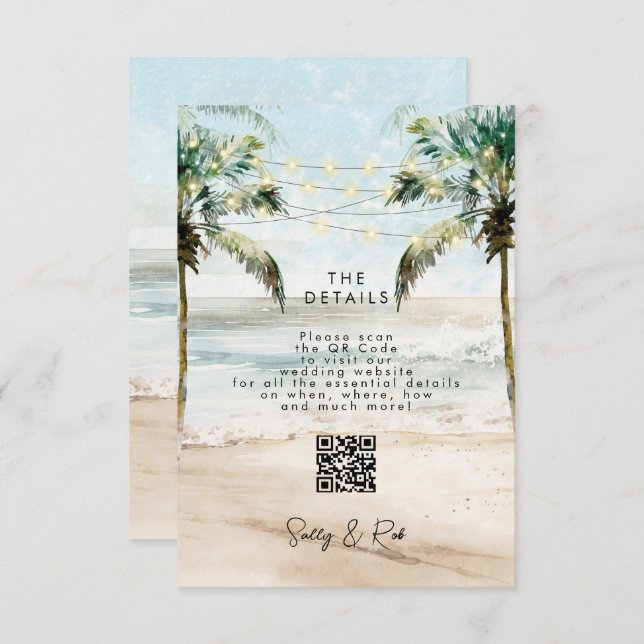 beach palms QR code wedding information card (Front/Back)