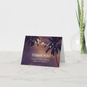Beach Palms String Lights Wedding Thank You Card
