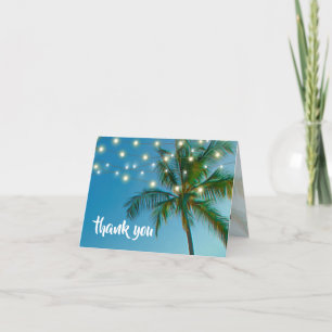 Beach Palms String Lights Wedding Thank You Card