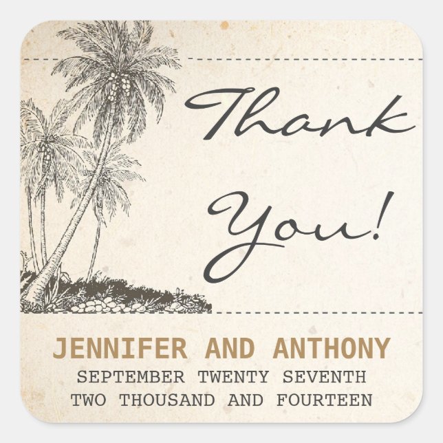 beach palms wedding thank you stickers (Front)