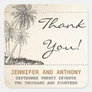 beach palms wedding thank you stickers