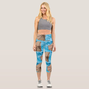 Beach party blues sun ocean umbrella pop colour capri leggings