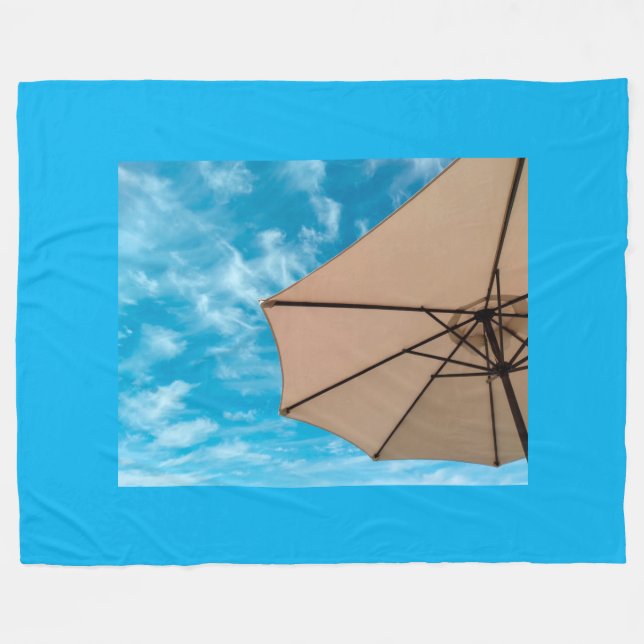 Beach party blues sun ocean umbrella pop colour fleece blanket (Front (Horizontal))