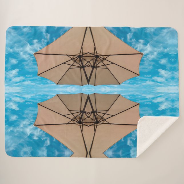 Beach party blues sun ocean umbrella pop colour sherpa blanket (Front (Horizontal))