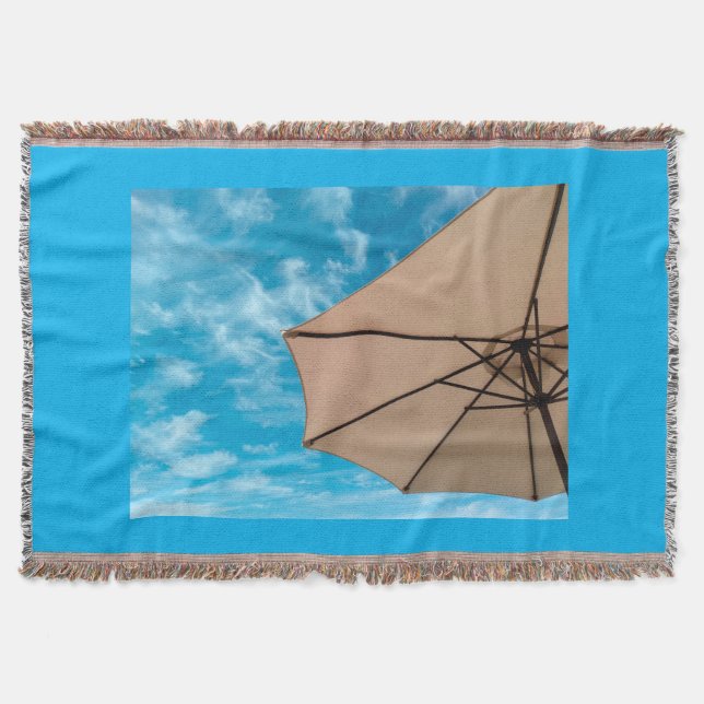 Beach party blues sun ocean umbrella pop colour throw blanket (Front)