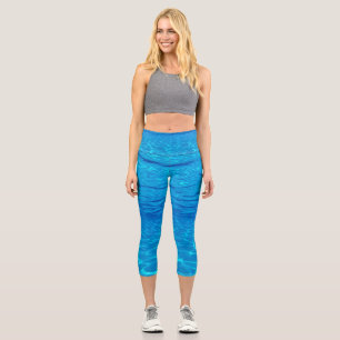 Beach party blues sun ocean water pool pop colour capri leggings