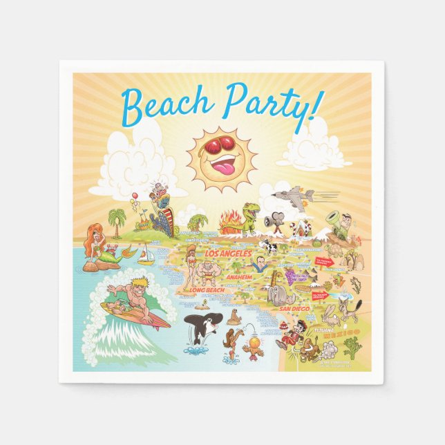 Beach Party Cartoon California Paper Napkin (Front)