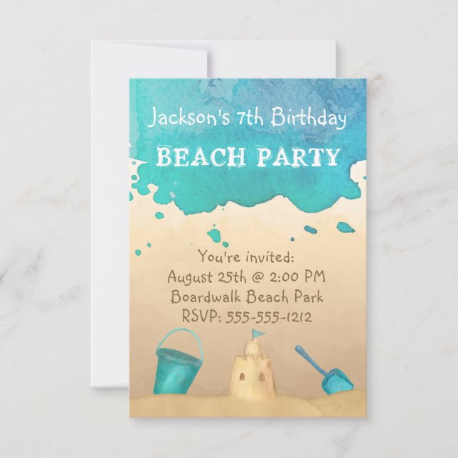 Beach Party, Custom Birthday or Event Invitation (Front)