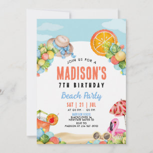 Beach Party Editable Birthday Invitation
