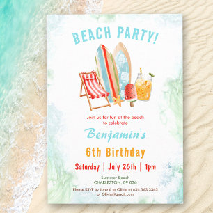 Beach Party Été Tropical Invitation d'anniversaire