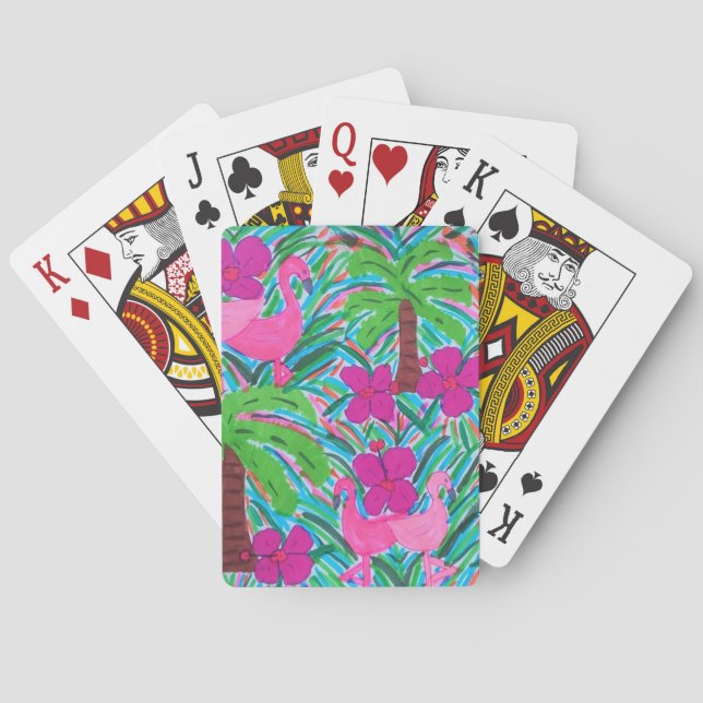 Beach Party Flamingos and Palm Trees Playing Cards (Back)