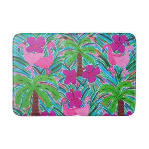 Beach Party Flamingos and Palms Bath Mat