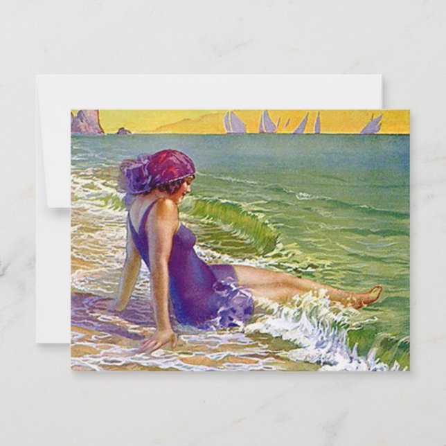 Beach Party Flapper Era Style Cloche Invitation (Front)