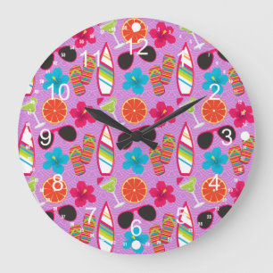 Beach Party Flip Flops Sunglasses Beachball Purple Large Clock