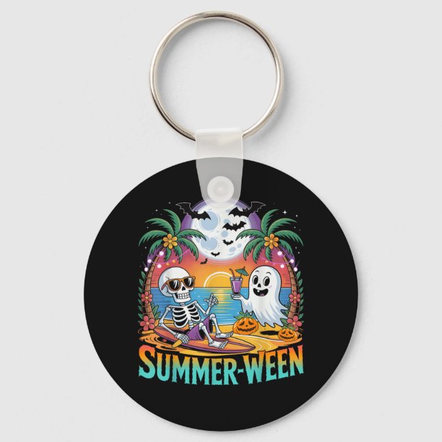 Beach Party Halloween Vibes Summerween Skeleton Gh Keychain (Front)