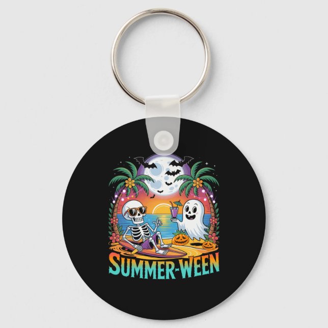 Beach Party Halloween Vibes Summerween Skeleton Gh Keychain (Front)
