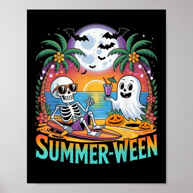 Beach Party Halloween Vibes Summerween Skeleton Gh Poster (Front)