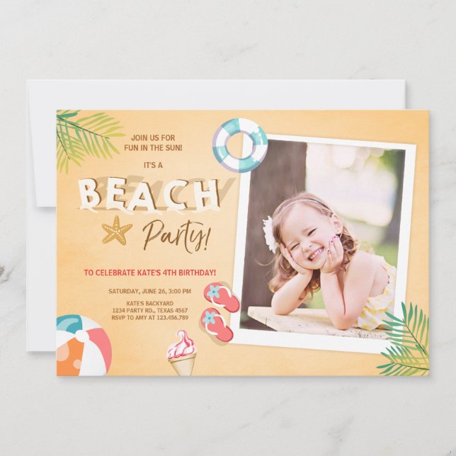 Beach Party Invitation Beach Birthday BBQ Summer (Front)