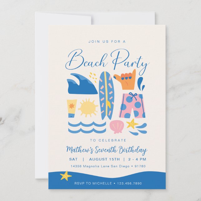 Beach Party Invitation | Sun and Surf Party Invite (Front)