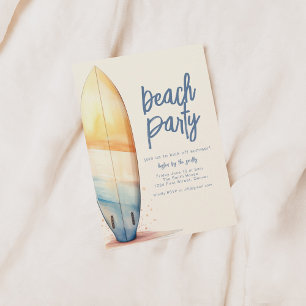 Beach Party Invitation Template with Surf Board