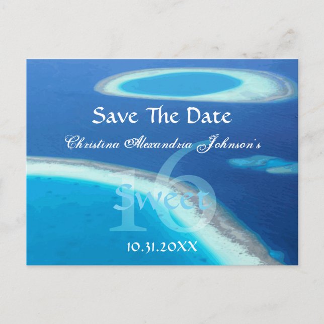 Beach Party Ocean Fun Sweet 16 Save The Date Announcement Postcard (Front)