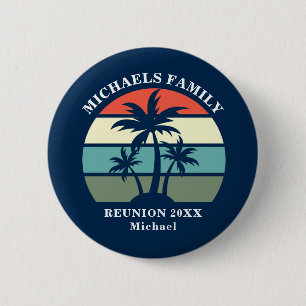 Beach Party Palm Tree Sunset Custom Blue Name Tag 2 Inch Round Button
