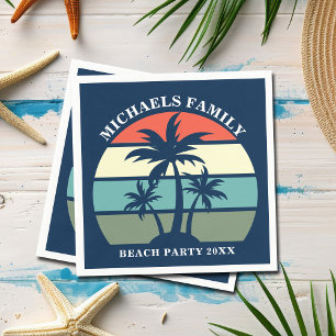 Beach Party Palm Tree Sunset Island Custom Blue Napkin