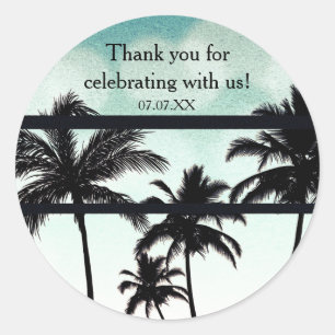 Beach Party Palm Trees Tropical Green Vintage Classic Round Sticker