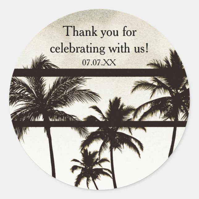 Beach Party Palm Trees Tropical White Hot Glam Classic Round Sticker (Front)