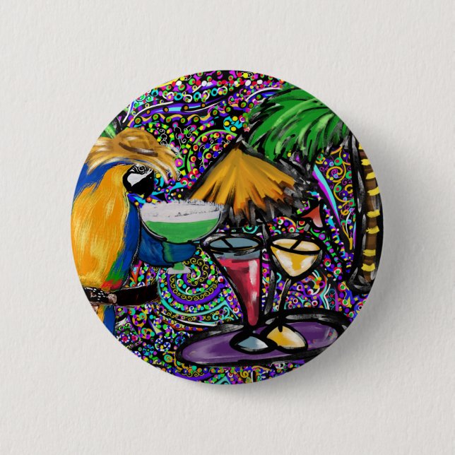 Beach Party Parrot 2 Inch Round Button (Front)