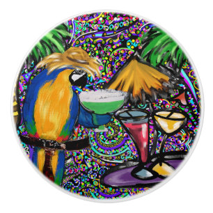 Beach Party Parrot Ceramic Knob