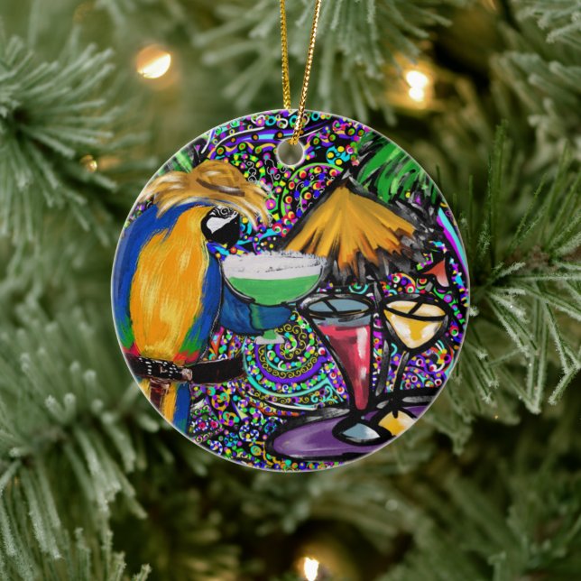 Beach Party Parrot Ceramic Ornament (Tree)