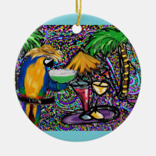 Beach Party Parrot Ceramic Ornament