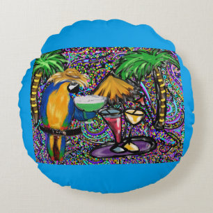 Beach Party Parrot Round Pillow