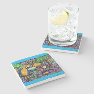 Beach Party Parrot Stone Coaster