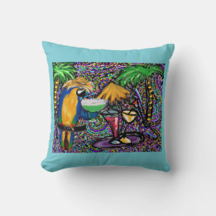 Beach Party Parrot Throw Pillow