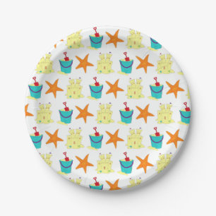 Beach Party Sandcastle Starfish Sand Bucket Paper Plate