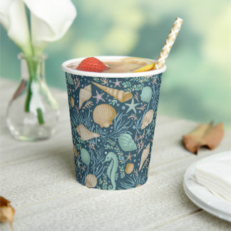 Beach Party Seashells Paper Cups: 8oz Paper Cup, Paper Cups